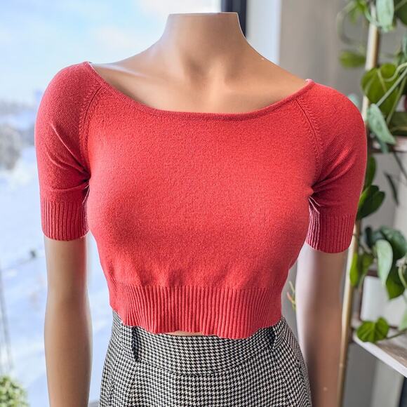 Bedo Brand, Coral Short Sleeve Crop Top Lightweight Sweater, Women's Size: Small - Picture 5 of 7